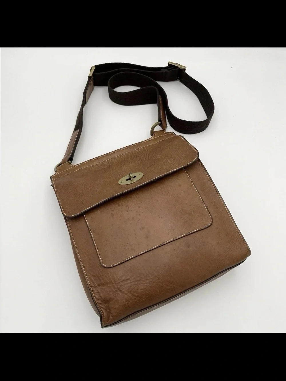 Mulberry Brown Leather Messenger Bag with Dark Brown Strap